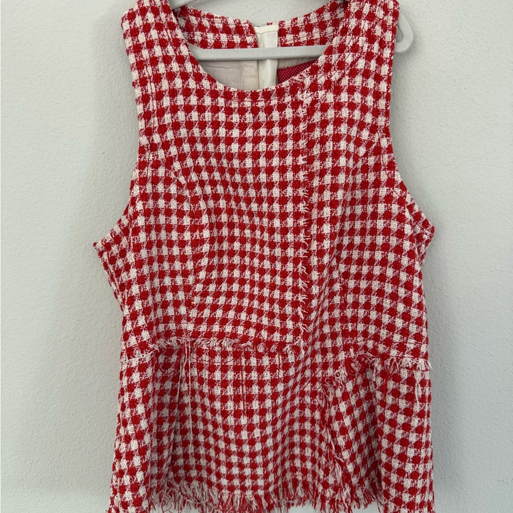 Maeve Red White Tweed Peplum Top Anthropologie - Picture 4 of 8